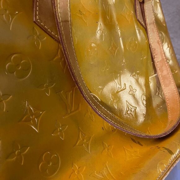Authentic Louis Vuitton LV Vtg 1999 Yellow Vernis Leather Houston Handbag *FLAWS - Picture 12 of 14